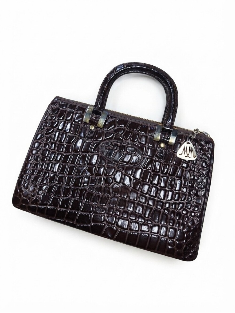 Vintage Morris Moskowitz Brown Crocodile Embossed Leather Handbag 60s Satchel MM